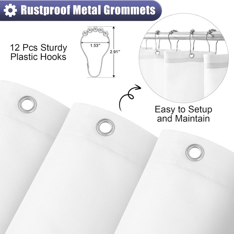 OLANLY Luxury Navy and White Ombre Shower Curtain Sets with 12 Hooks, Waterproof and Washable Decorative Shower Curtains for Bathroom, 72x72 Inches - Image 5